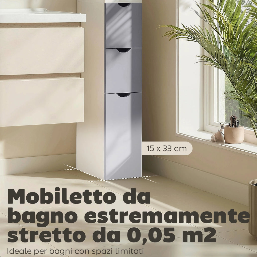 Mobile Bagno Salvaspazio con Armadietto, Ripiani e Cassetti ¨C Zephmum ¨C Grigio Chiaro 15x33x136.8 cm