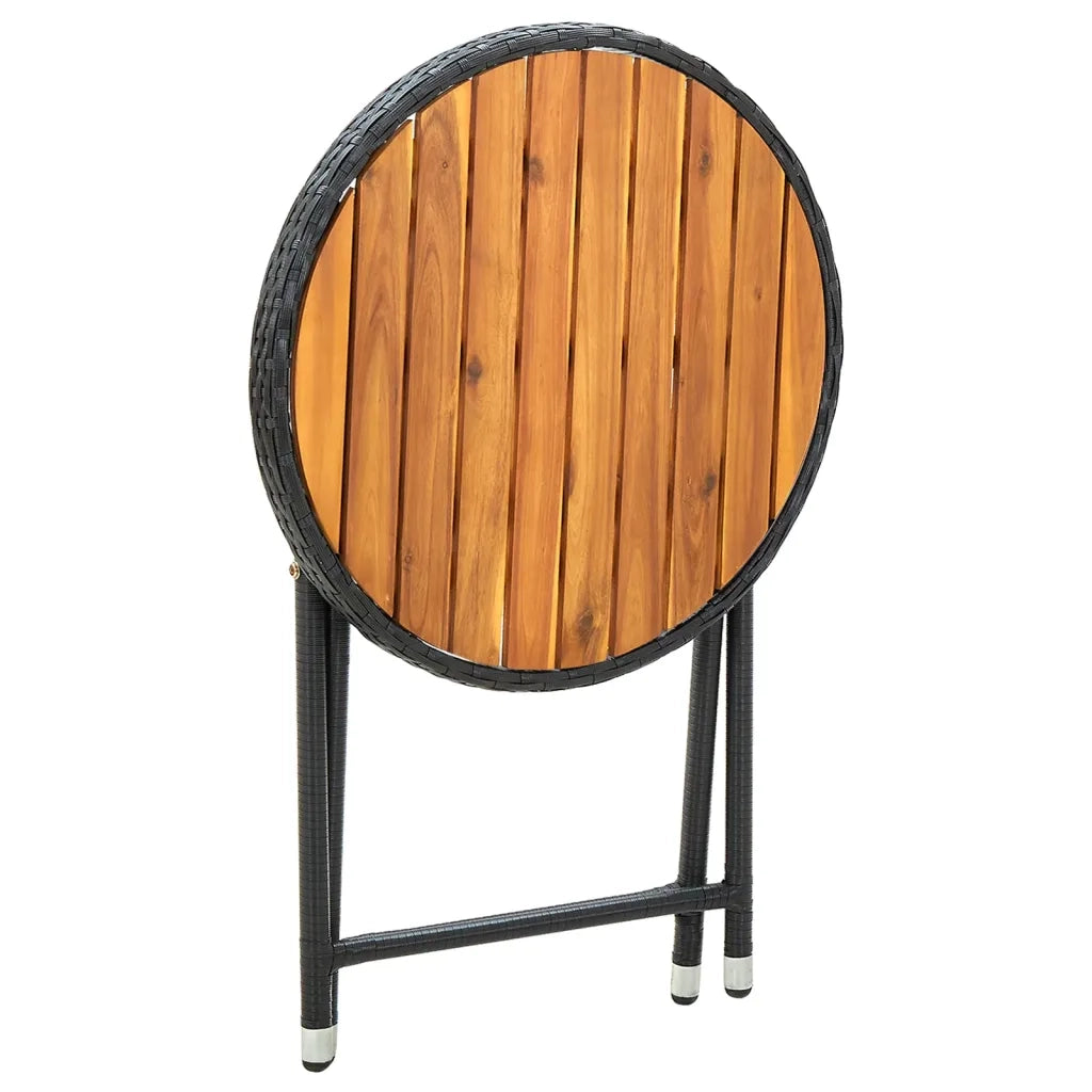 Tavolino da TÃ¨ Nero 60 cm in Polyrattan e Massello di Acacia cod mxl 34211
