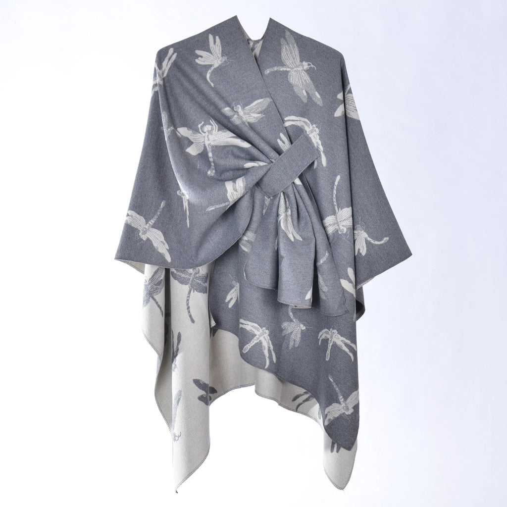 Nuovo scialle jacquard versatile con motivo a libellula per donna, stile etnico autunnale, morbido e caldo.