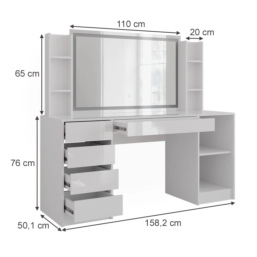 Vicco Tavolo da toeletta Bianco/bianco lucido 158.2 cm 4 parti
