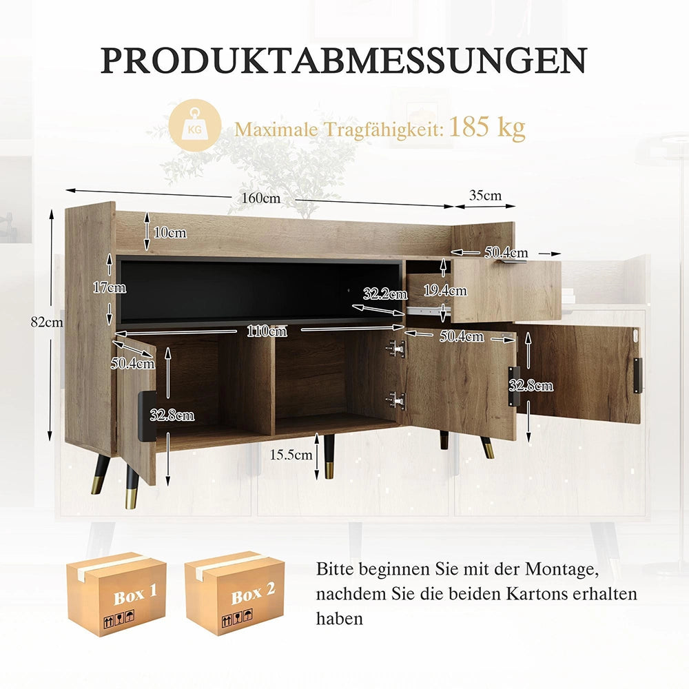 Buffet moderno minimalista - Xylo - Ripiani aperti, cassetti pratici, ante battenti