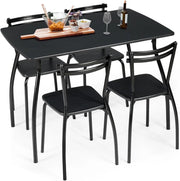 Tavolo da Pranzo con 4 Sedie, Set Tavolo e 4 Sedie da Sala da Pranzo in Metallo con Schienale Curvo Ergonomico e Piedi, Antiscivolo, per Casa, Soggiorno, Cucina, Nero