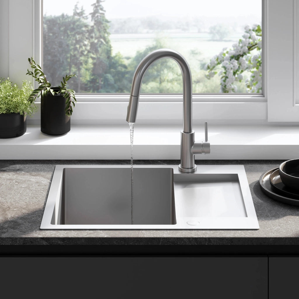 Lavello In Acciaio Paul Brush Nickel con rubinetto da cucina