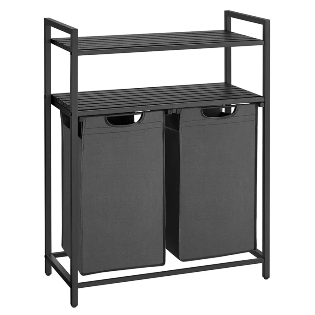Cesto portabiancheria con 2 scomparti e 2 ripiani per sacchetti estraibili capacità 46 litri per sacchetto per bagno o lavanderia nero 12_0006753