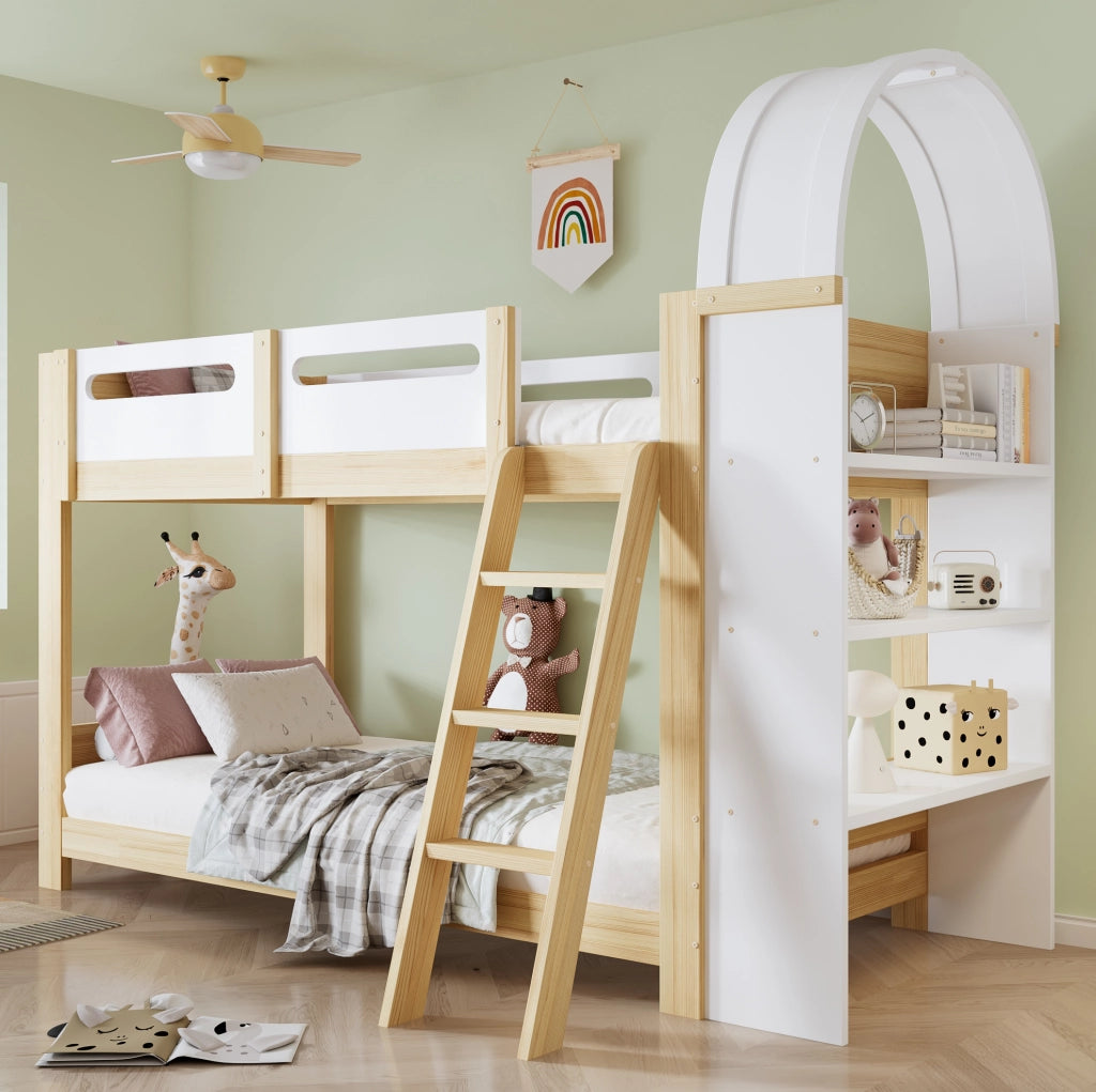 Letto a castello per bambini 90x200 cm con scaffale