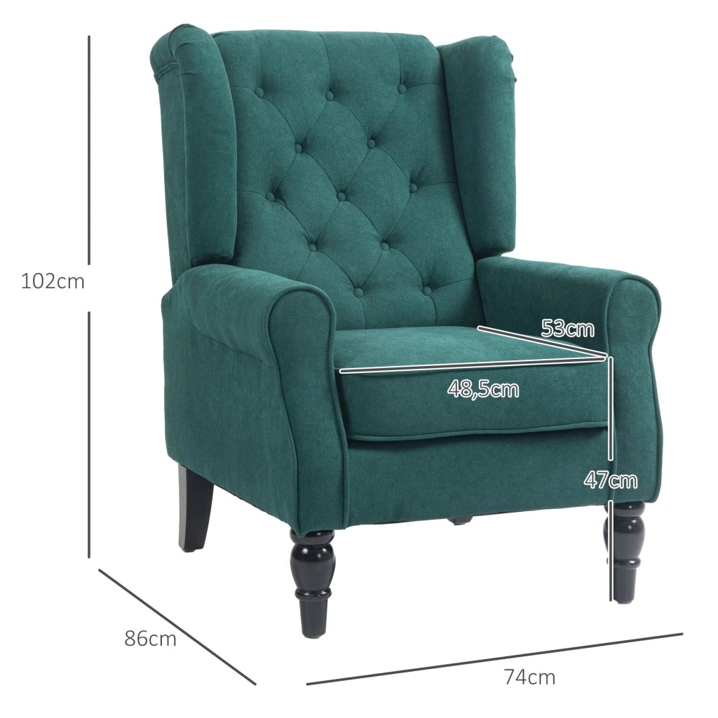 Poltrona capitonnata con braccioli e gambe in legno ¨C zephmum ¨C verde 74x86x102 cm