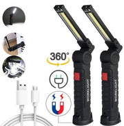 Lampada LED da lavoro grande a COB, regolabile, con carica USB, lampada da tasca LED ricaricabile, lampada di ispezione con ganascia magnetica, powerbank, torcia LED a batteria 18650 - 2 pezzi