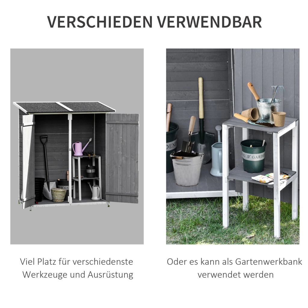 CASSETTA DA GIARDINO 139x75x160 cm Legno Grigio con tavolo da giardino