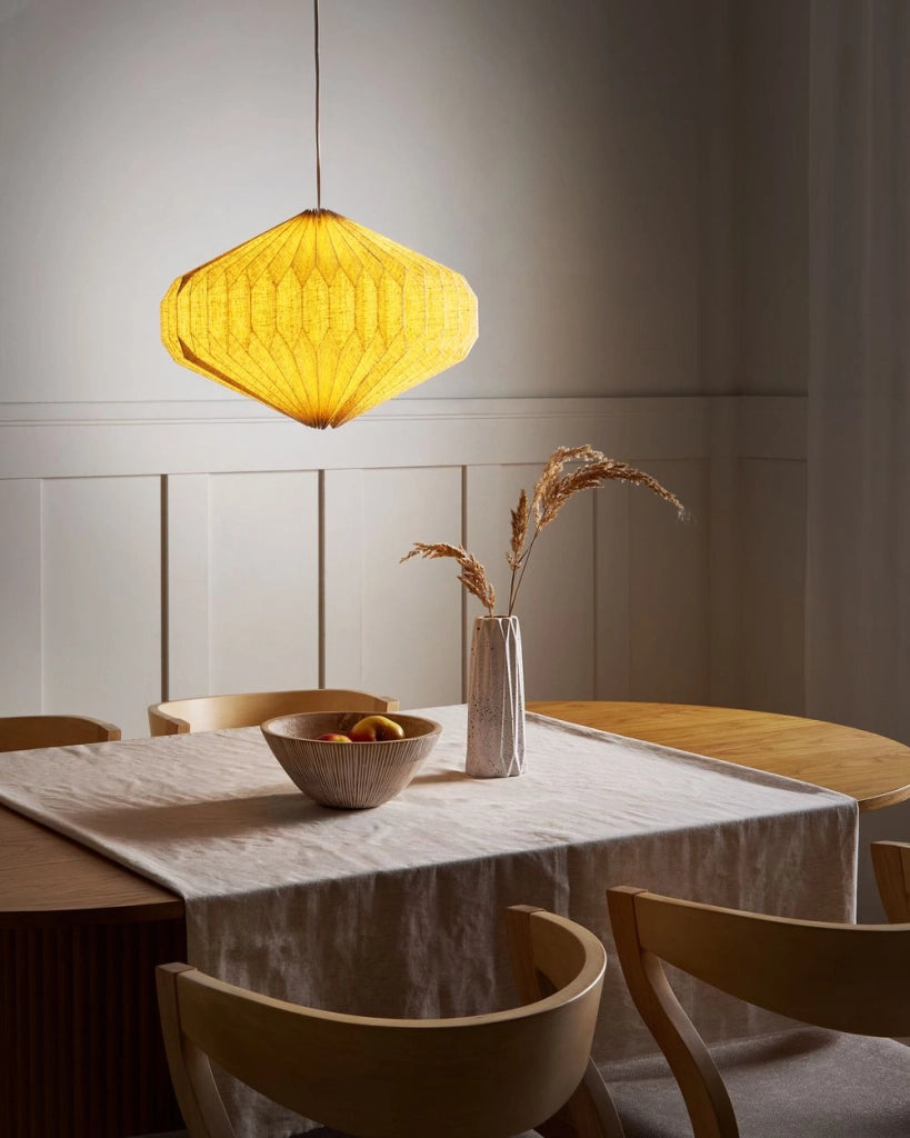 Lampada a sospensione con paralume in tessuto beige Design moderno Lampada da soggiorno