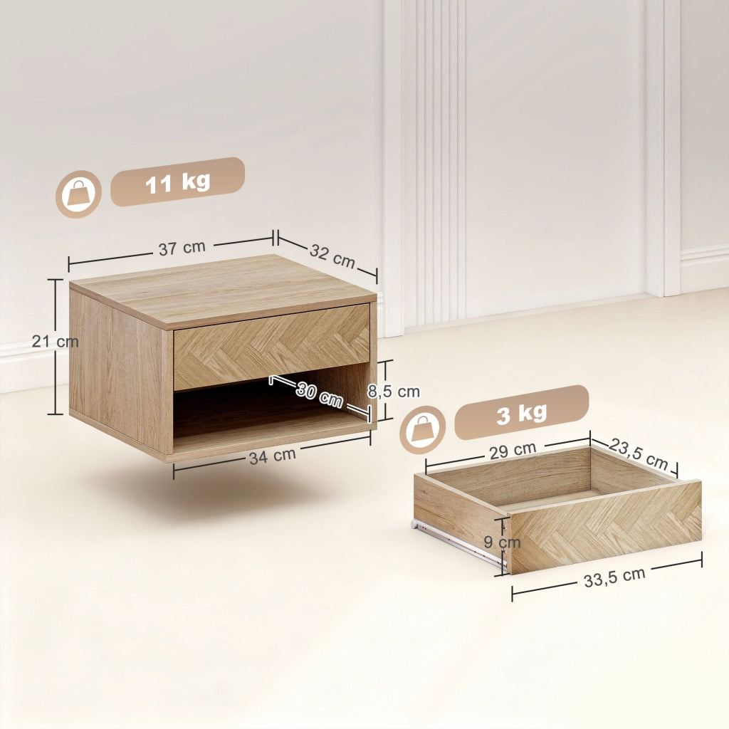 Tavolini da notte a muro ¨C zephmum ¨C legno naturale 37x32x21 cm
