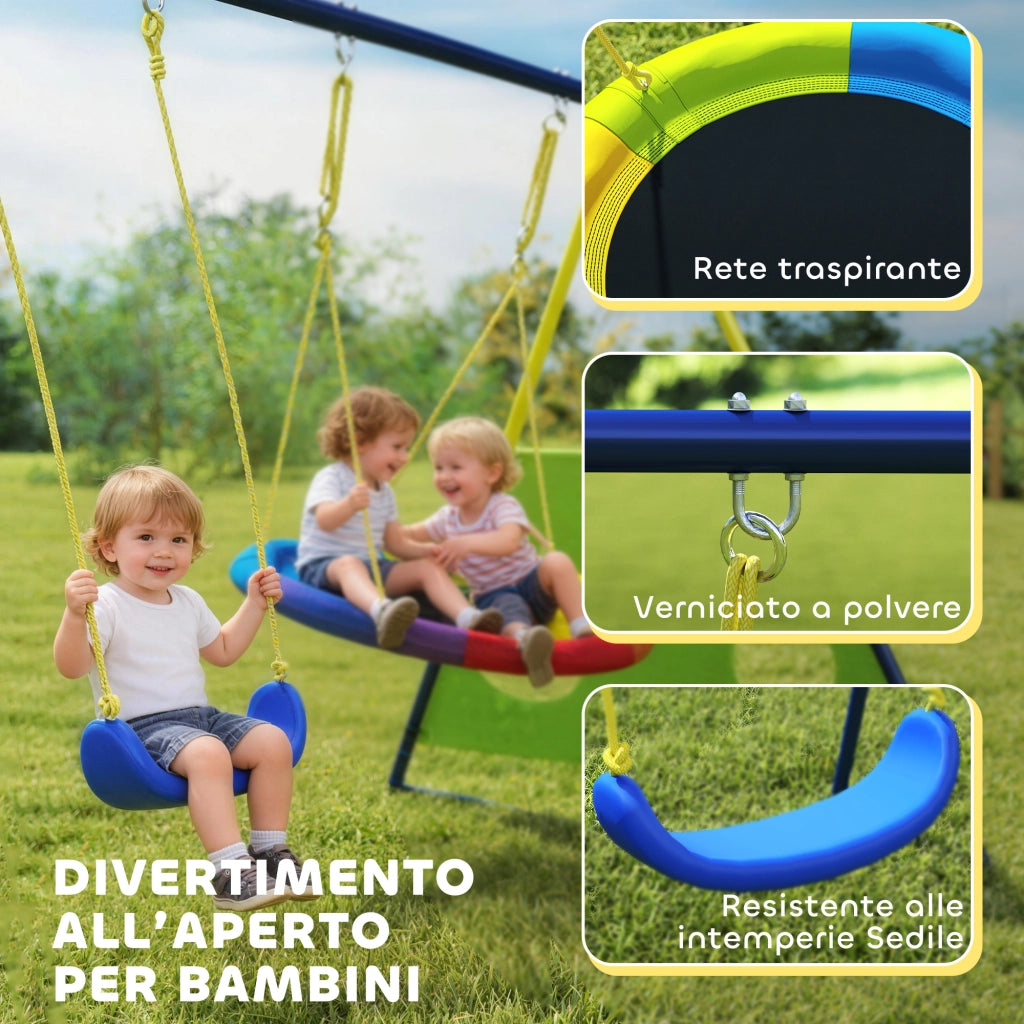 Set Altalena da Giardino 4 in 1 per Bambini 3-8 Anni con 2 Altalene, Canestro e Porta da Calcio