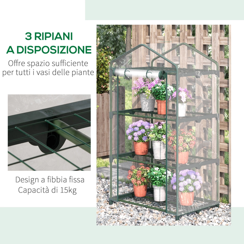 EasyComfort Mini Serra con Copertura in Plastica, Telaio in Acciaio con 3 Ripiani, 69x49x125cm, Trasparente