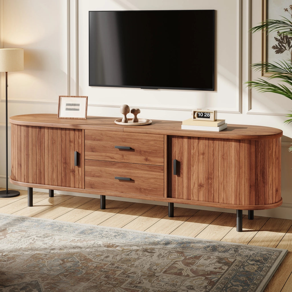 Mobile TV con 2 ante scorrevoli e 2 cassetti; per soggiorno; in MDF e PB; 160×40×55 cm; noce