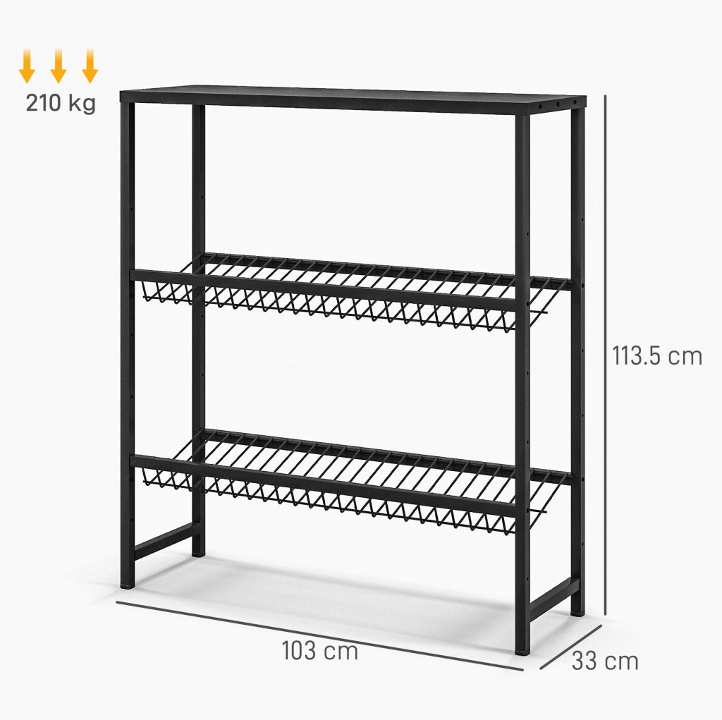 Scaffale per cassette bevande in acciaio nero, 3 ripiani