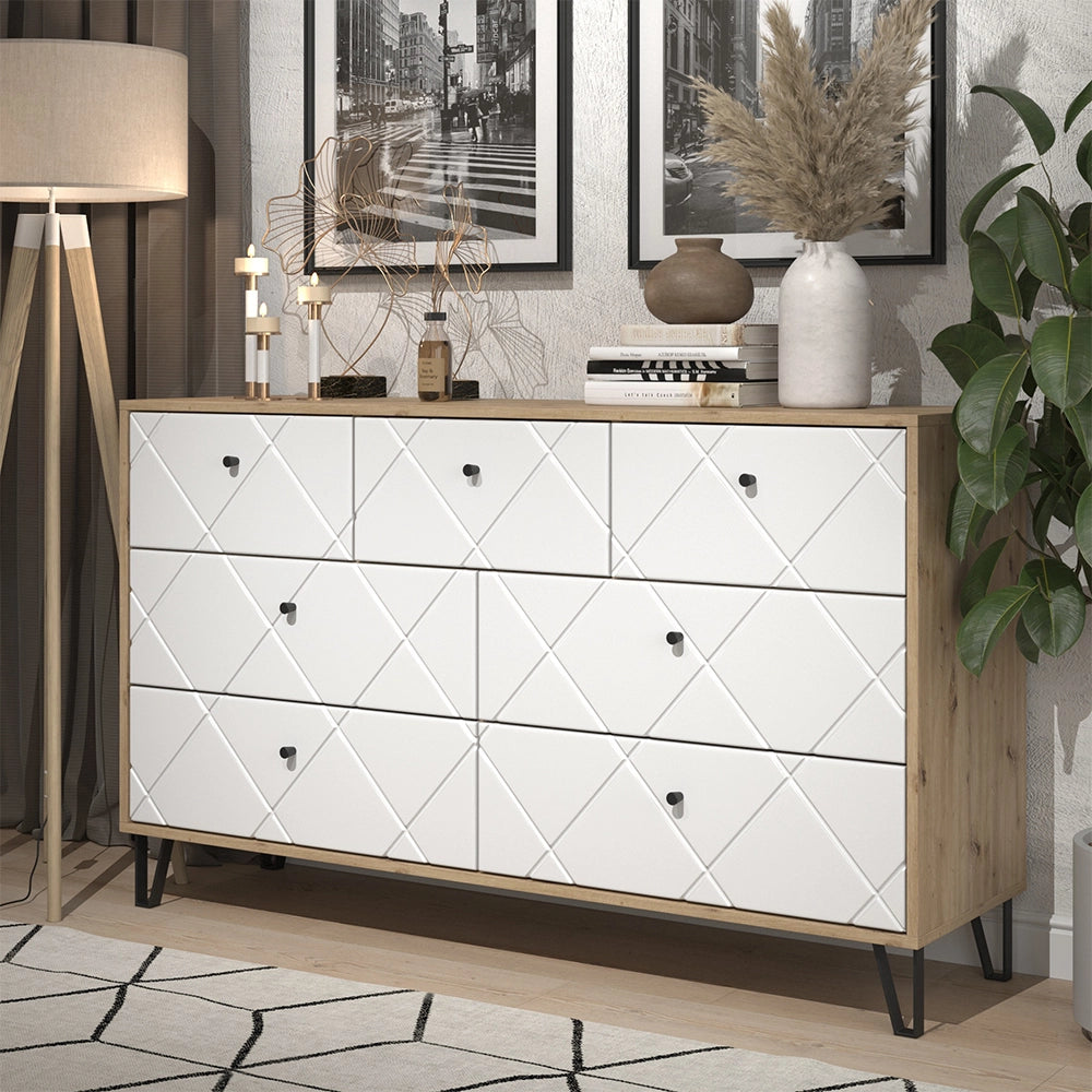 Vicco Cassettiera per camera da letto Artigianale/Bianco 140.2 x 82.6 cm con 7 cassetti