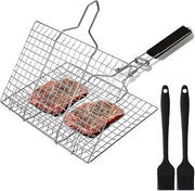 Griglia BBQ - Accessori per BBQ - RVS - con 2 spazzole in silicone - Griglia BBQ pieghevole - Griglia per pesce e verdure - Attrezzatura all'aperto - Camping e Giardino