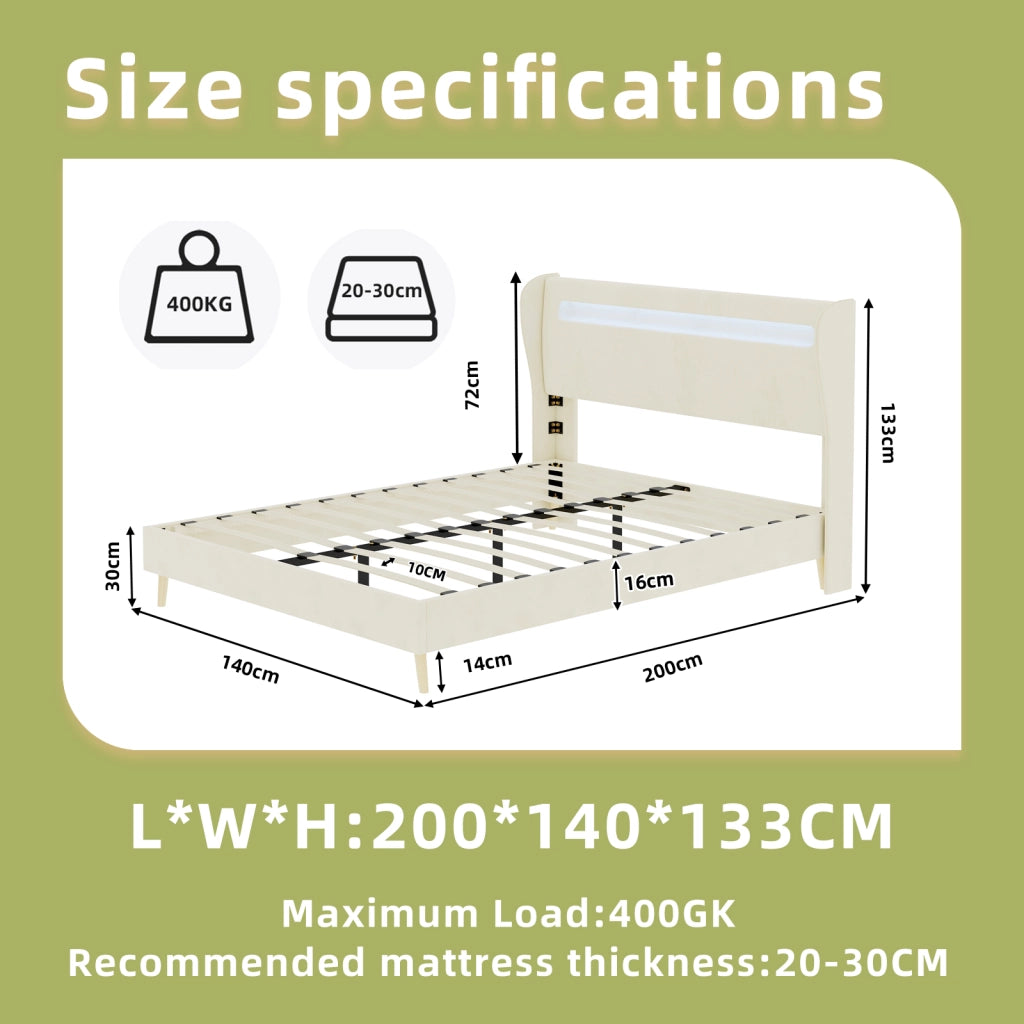 letto imbottito tessuto metallo beige 140 x 200 cm