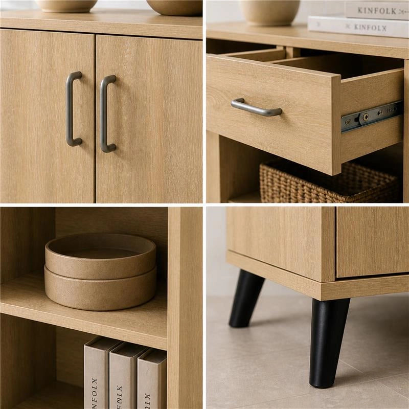 MOBILE IN MDF ROVERE CON DUE ANTE, RIPIANO E CASSETTO MISURE: 120X38X74CM