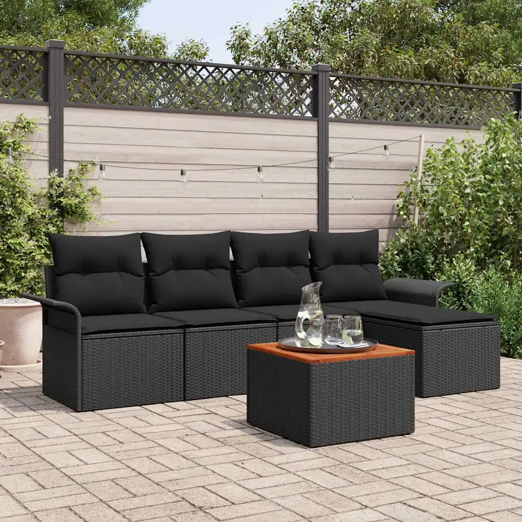 Set Divano da Giardino con archiviazione 6 pcs Nero polyrattan 3355986