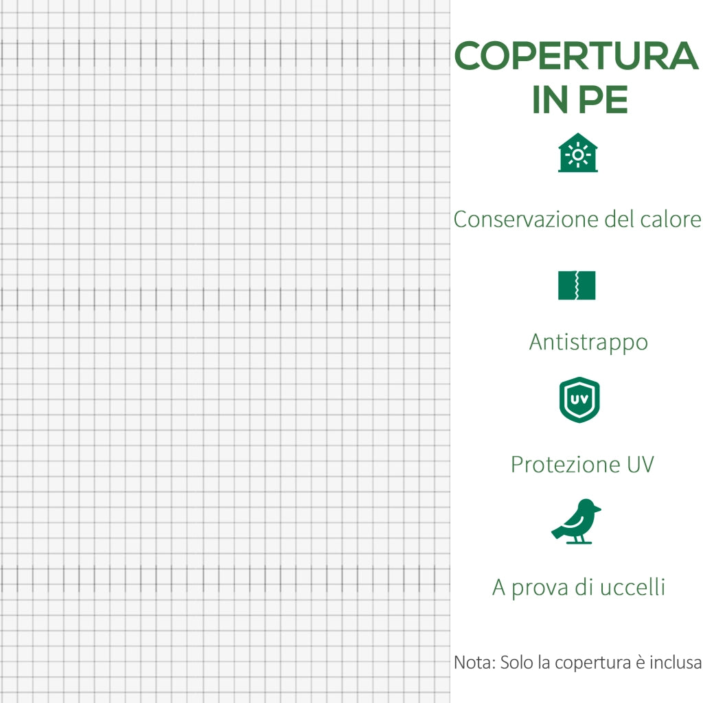 Telo per Serra 3x2x2 m con 6 Finestre Porta Avvolgibile e Bordi Interrati in PE Bianco