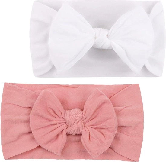 Set di fascia per neonati con elastico morbido e strisce per bambini appena nati - rosa e bianco.