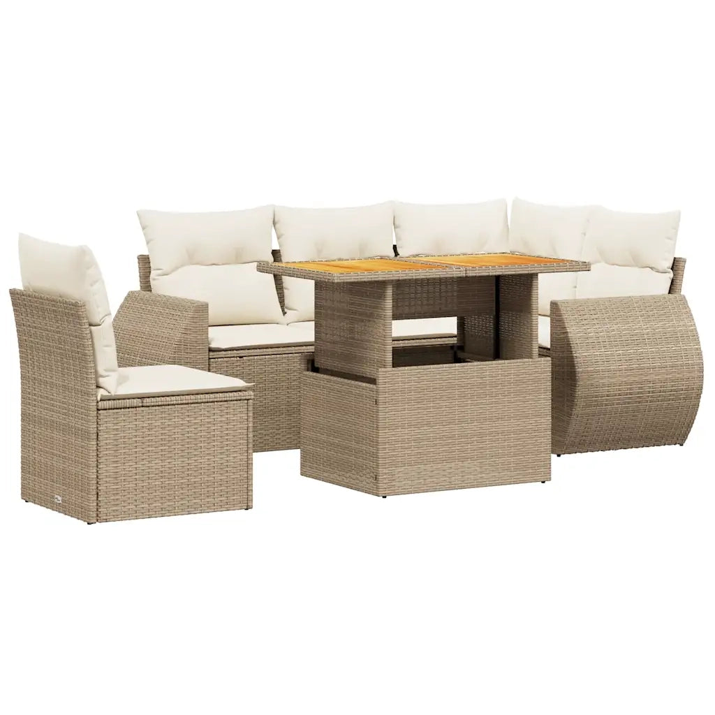 Set Divano da Giardino 6 pz con Cuscini Beige in Polyrattan
