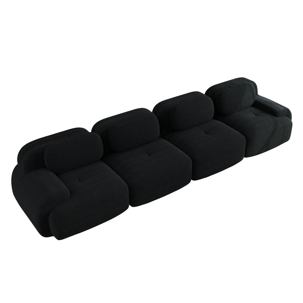 divano ad angolo modulare senza telaio in velluto a coste 32D; cuscino elastico; nero