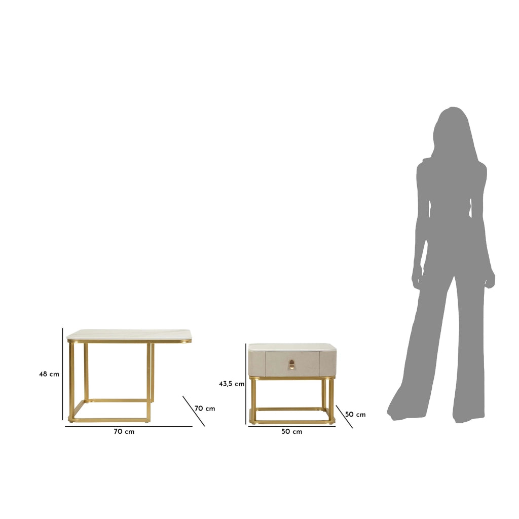 Davarere, Tavolino da Salotto un Cassetto, 70x70x48h cm Bianco Marmo
