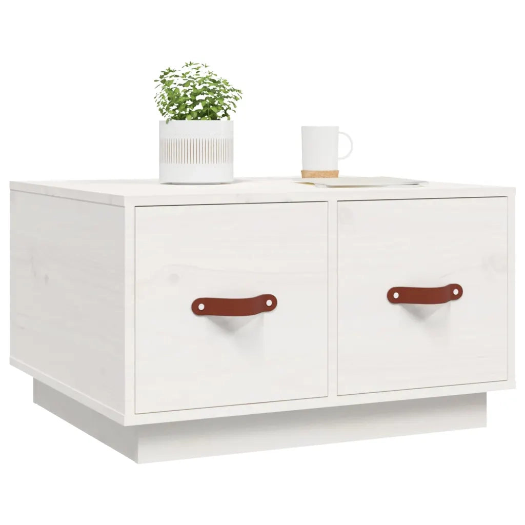 Tavolino da Salotto Bianco 60x53x35 cm Legno Massello di Pino 820967