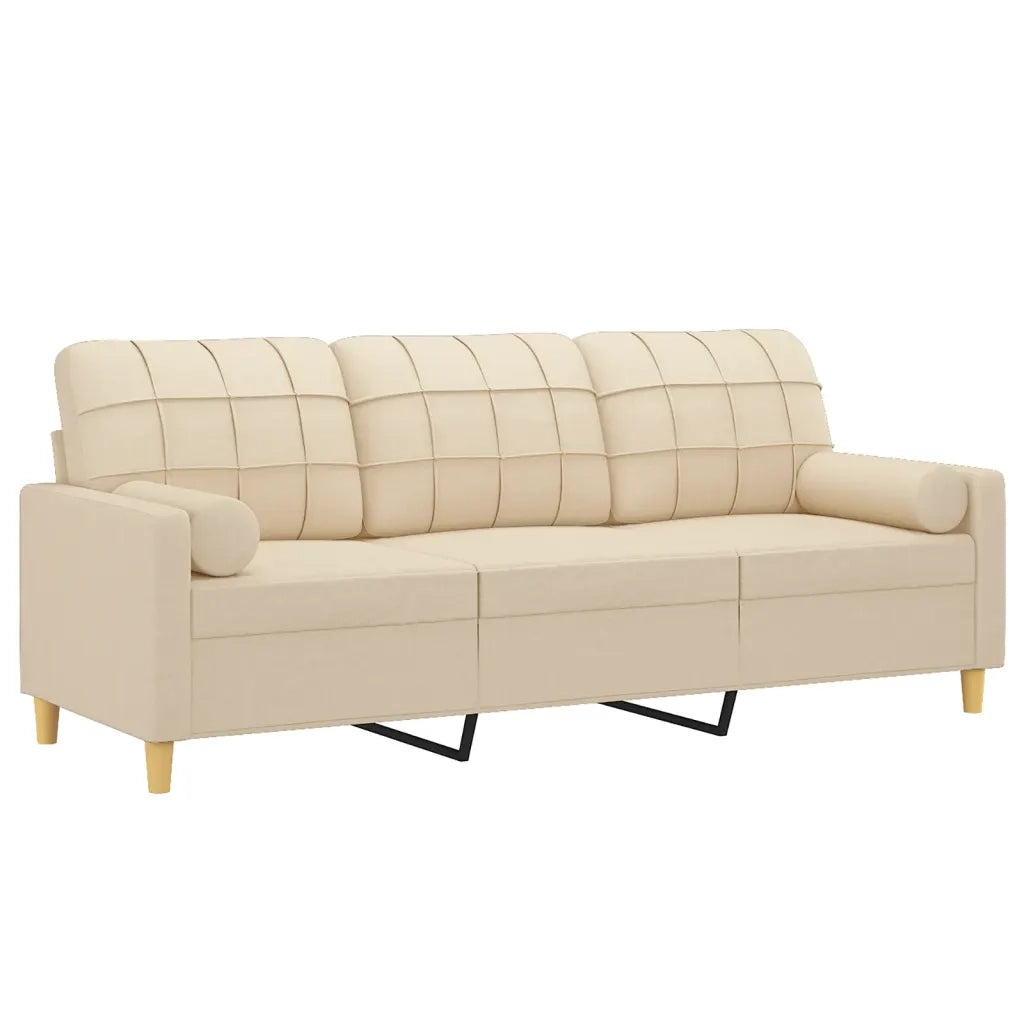 Divano a 3 Posti con Cuscini Crema 180 cm in Tessuto 3200792