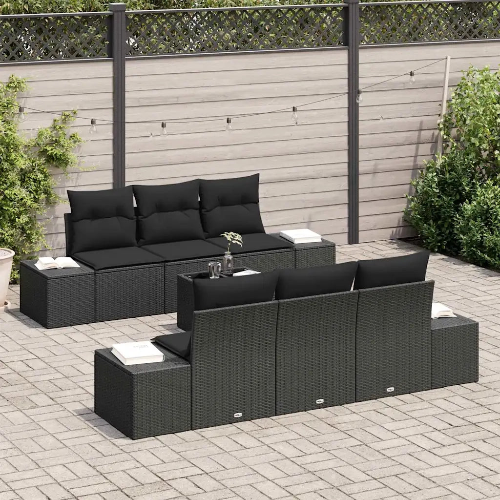 Set Divano da Giardino con cuscino 8 pcs Nero polyrattan