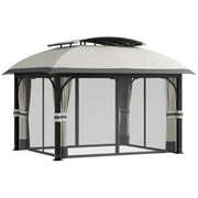 Gazebo da Giardino 395x330x294 cm con Zanzariere e Doppio Tetto in Metallo e Poliestere Grigio Chiaro