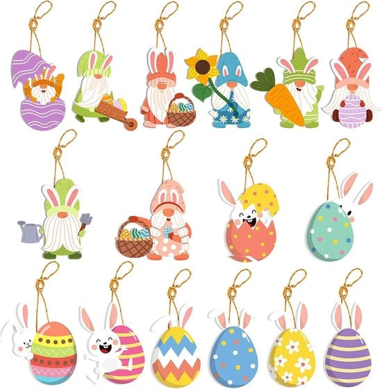 Decorazioni di Pasqua per appendere - 16 pezzi - Coniglietto - Uova di Pasqua - Attività per bambini
