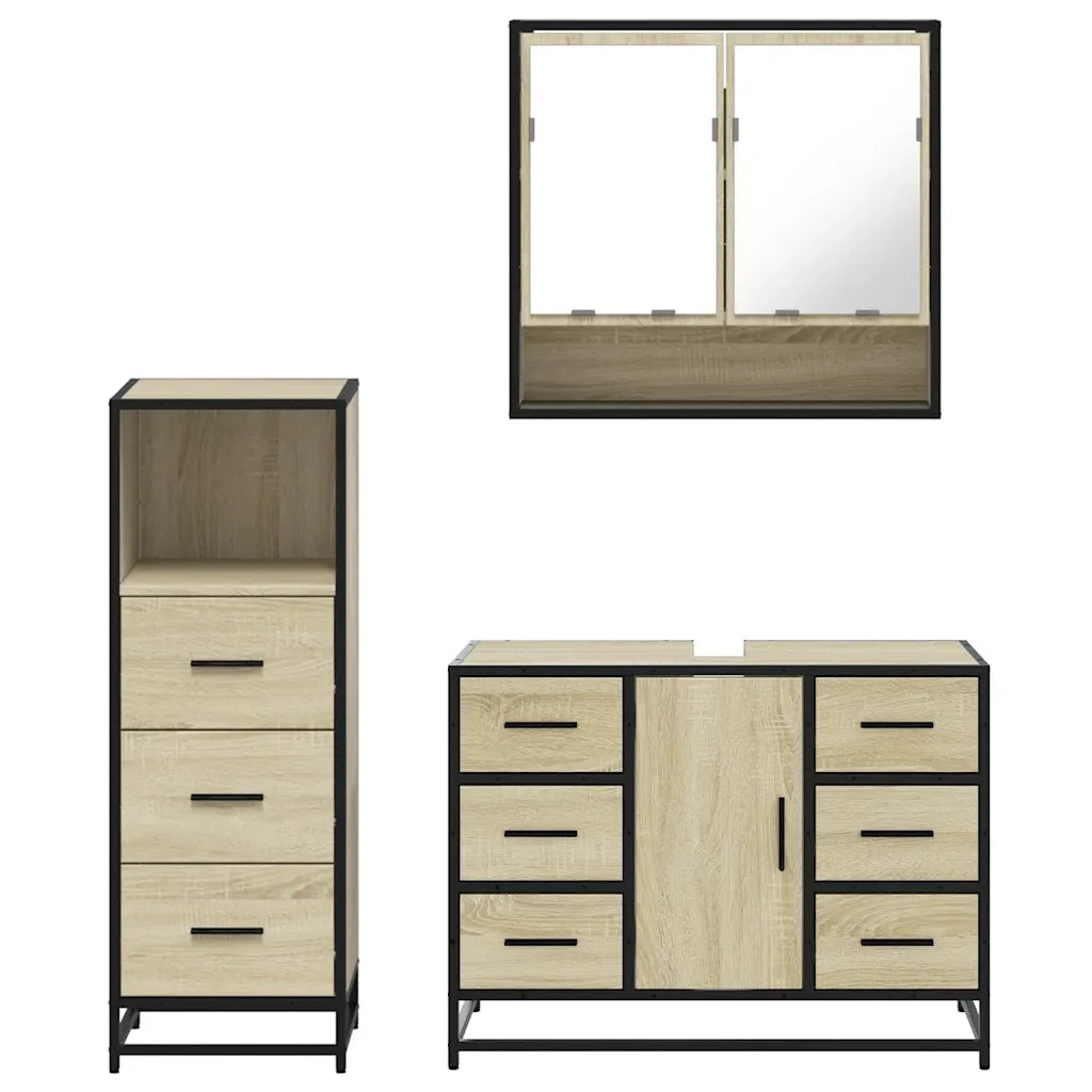 Set Mobili da Bagno 3 pz Rovere Sonoma in Legno Multistrato 3301051