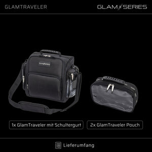 GlamSeries GlamTraveler Borsa porta trucchi con 3 astucci, trousse con fibbia per fissaggio a valigie, pochette da lavoro ideale per truccatori e parrucchieri