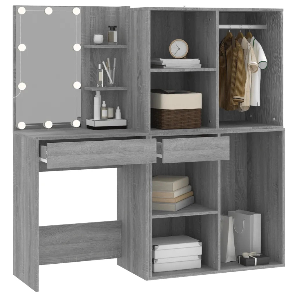 Toeletta con LED e Armadietti Grigio Sonoma Legno Multistrato 3120189