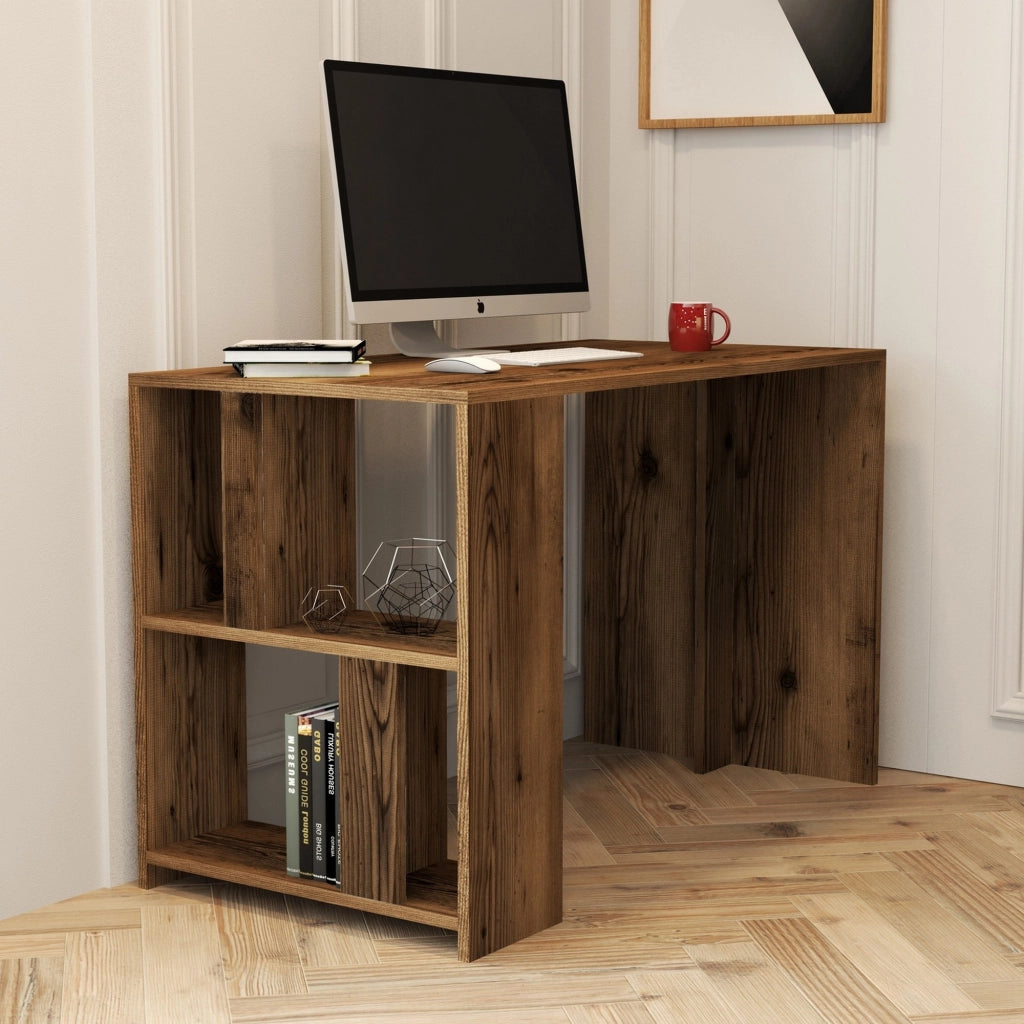 Corfinio, Scrivania 3 Ripiani, 120x60x75h cm Marrone Noce