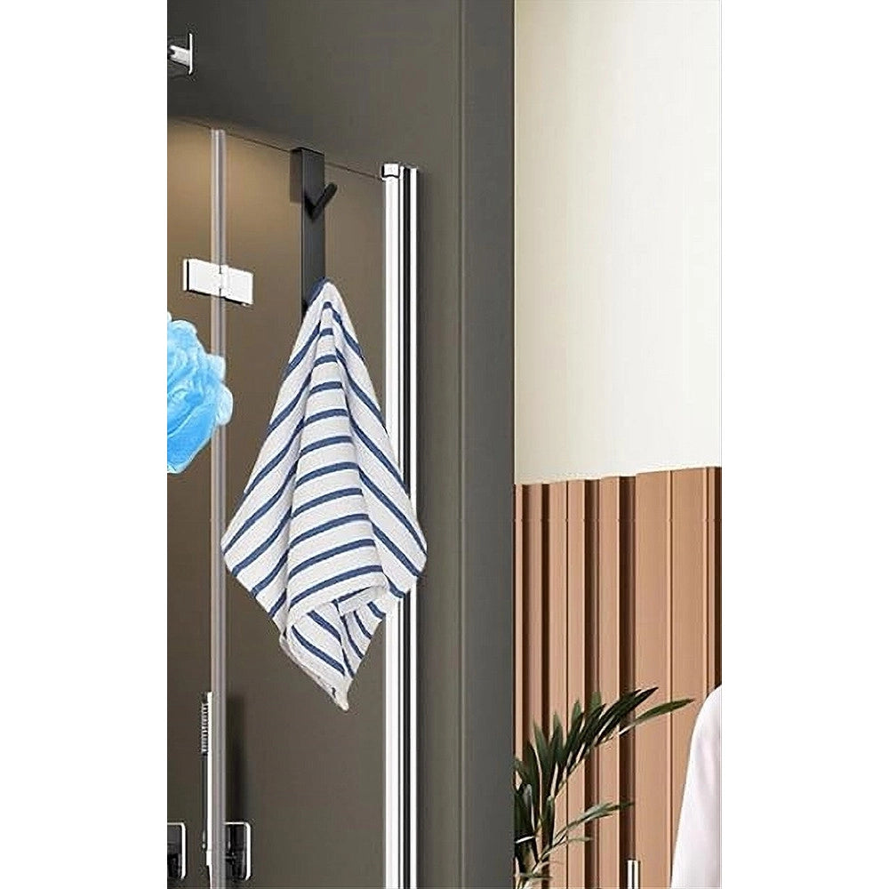 Trade Shop - Gancio Doppio Per Porta Box Doccia Appendere Asciugamani Bagno 4x18cm Nero 87771 -