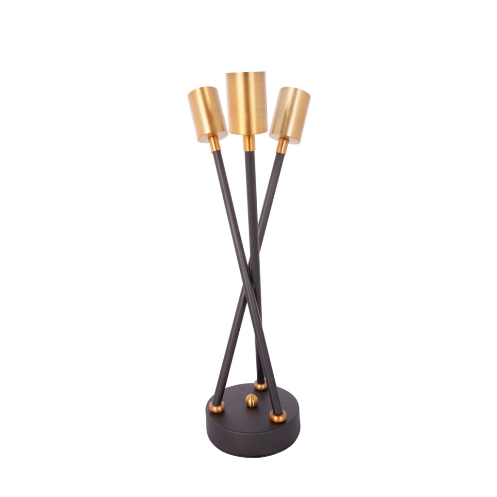 Lampada da tavolo Cantus tre bracci in ferro nero e ottone