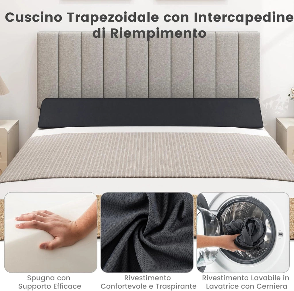 Cuscino a Cuneo per Letto, Cuscino per Testata con 2 Tasche, Cuscino Lungo Trapezoidale per Spazio tra Materasso e Testiera/Parete(0-20 cm)(137 x 25 x 13 cm)
