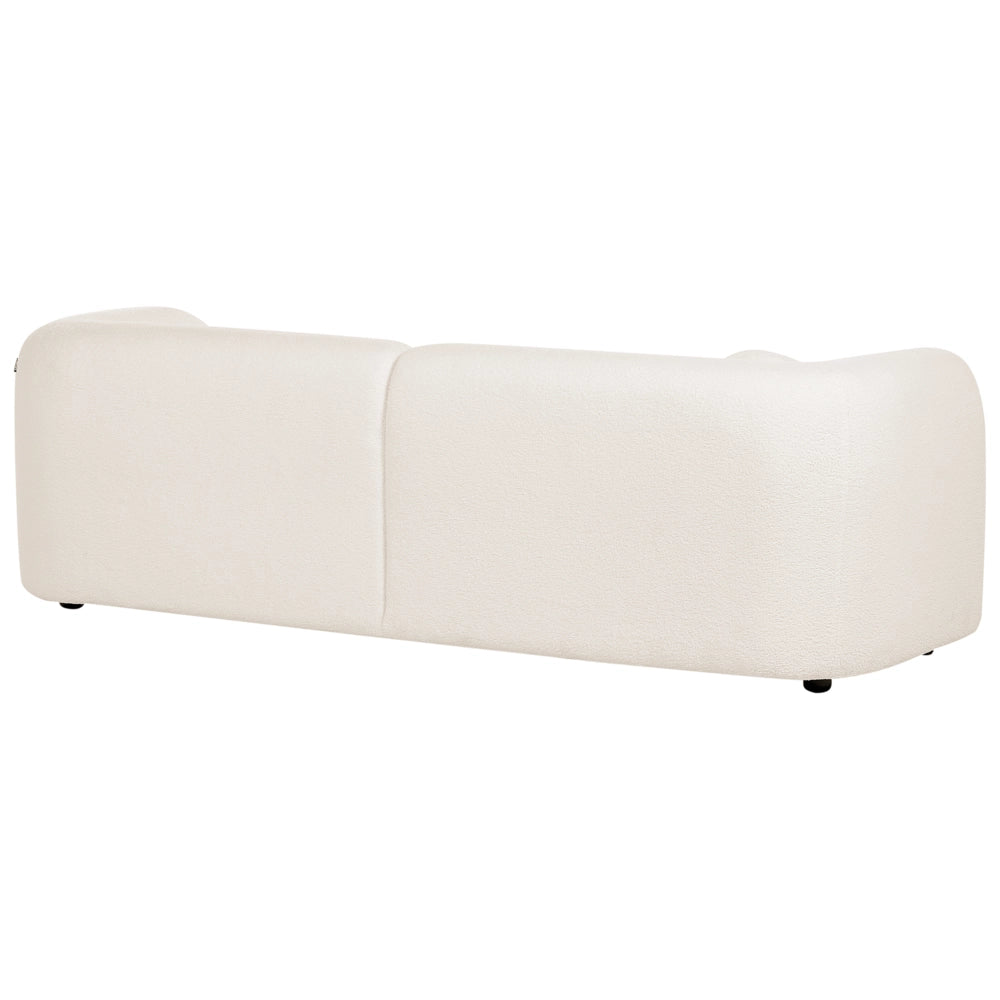 Set da salotto composto da divano e poltrona in bouclè bianco 4 posti con cuscini aggiuntivi stile glamour retrò soggiorno