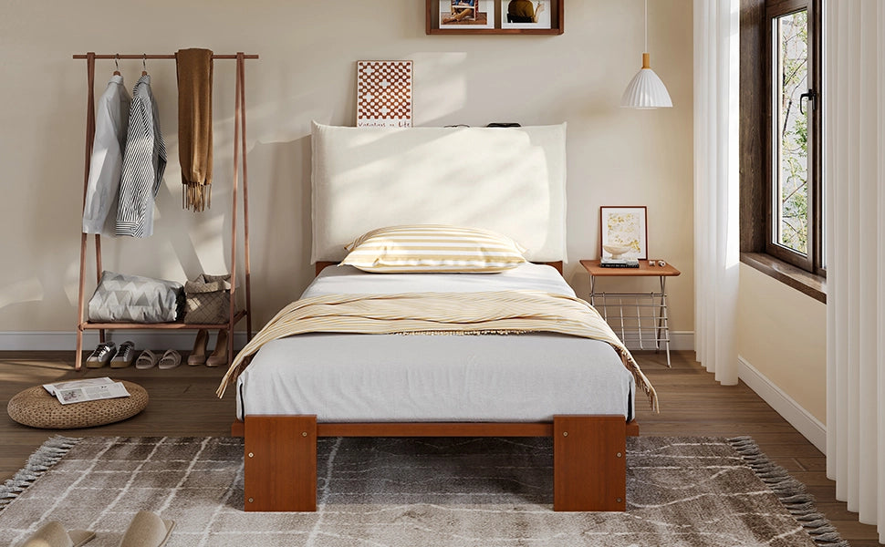 letto imbottito legno e tessuto marrone scuro 90 x 200 cm