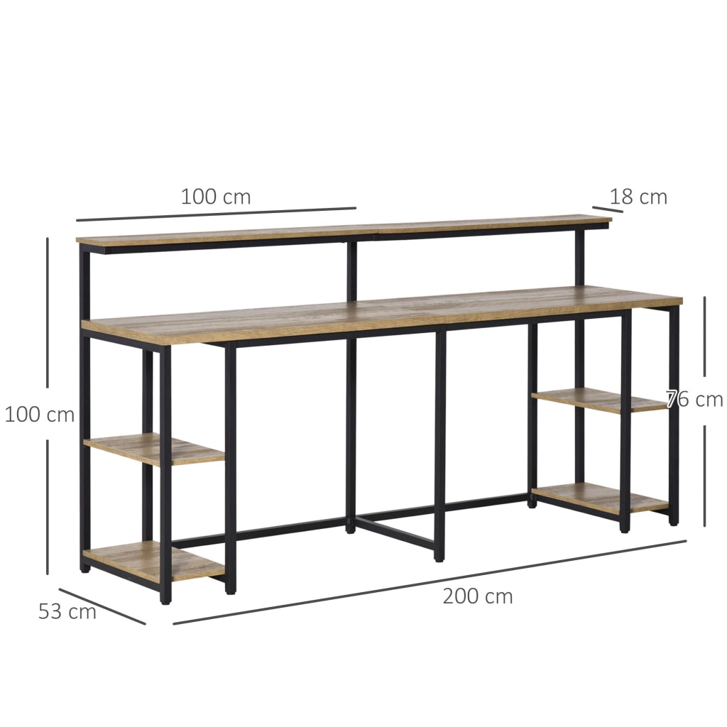 Scrivania doppia con libreria in metallo e legno ¨C Xylo ¨C nero marrone 200x53x100cm