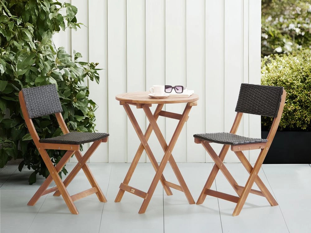 Set da giardino in legno di acacia marrone e nero pieghevole design a doghe