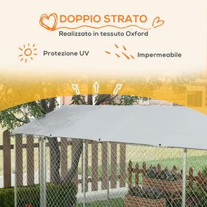 Kennel per Cani da Esterno 6x2,3x2,3m con Tetto Impermeabile in Tessuto Oxford e Acciaio Argento