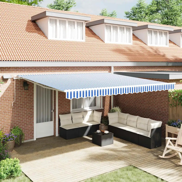 vidaXL Tenda Retrattile con Blu e bianco 5 x 3 m Tessuto e metallo