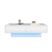 Tavolino da Salotto con 2 Cassetti e LED; Bianco Lucido; Stile Moderno; in Pannello Truciolare; Bianco
