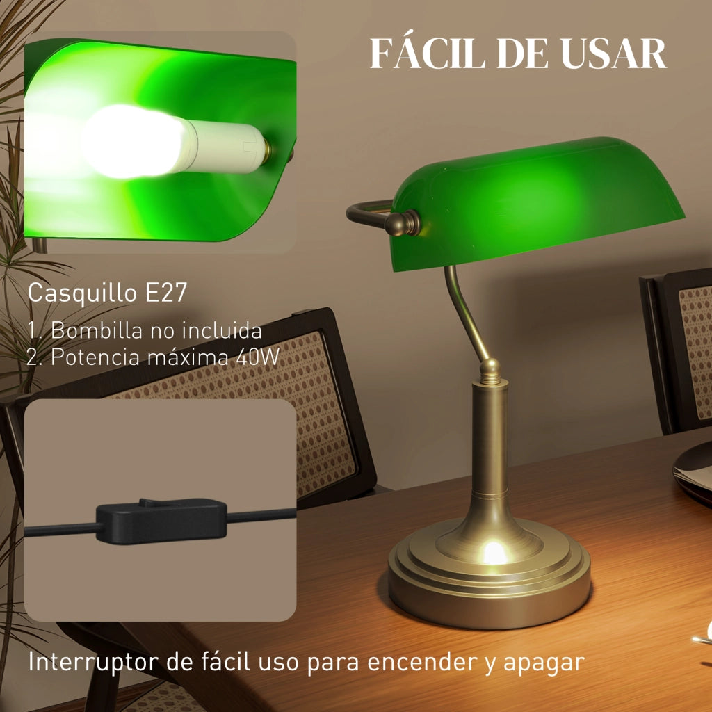 Lampada da Tavolo Banquier ¨C Xylo ¨C E27 verde con paralume regolabile