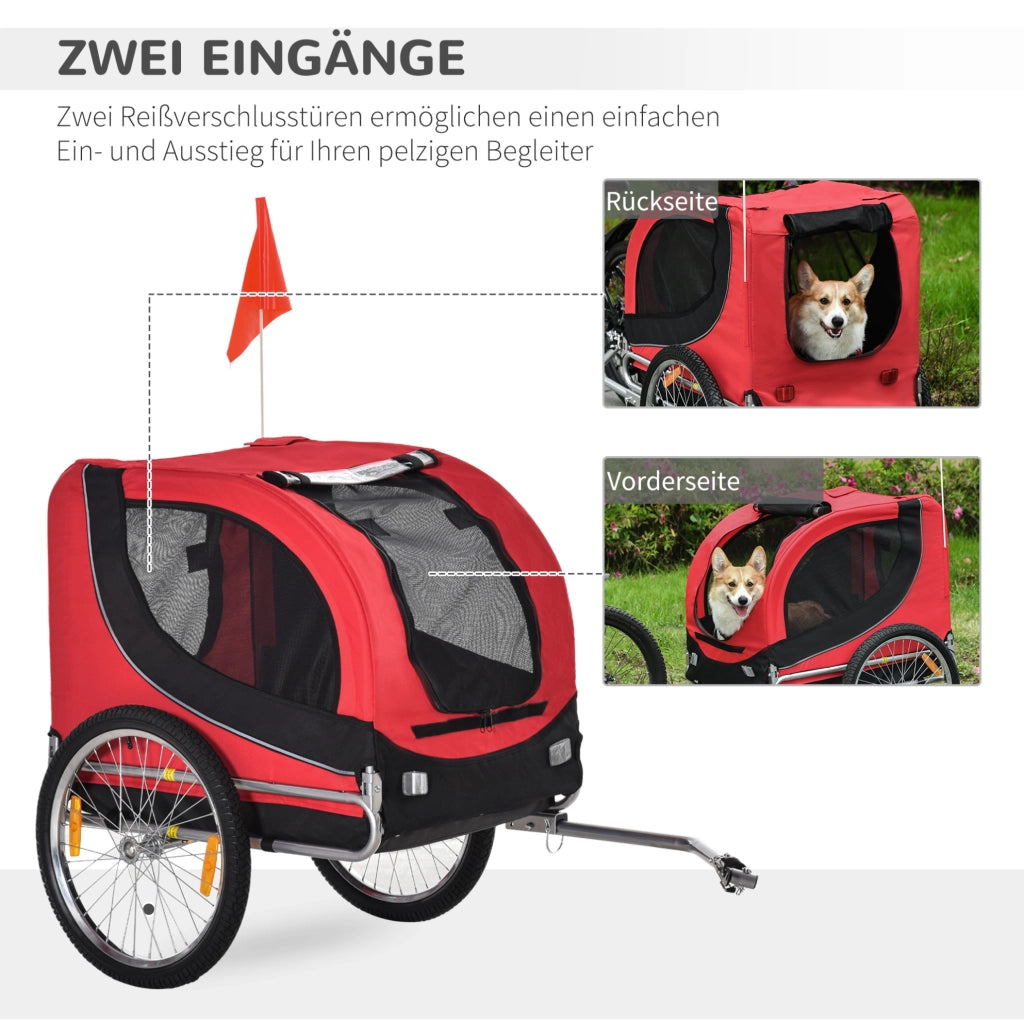 Rimorchio per bici per cani in tessuto Oxford rosso; 130 x 73 x 90 cm