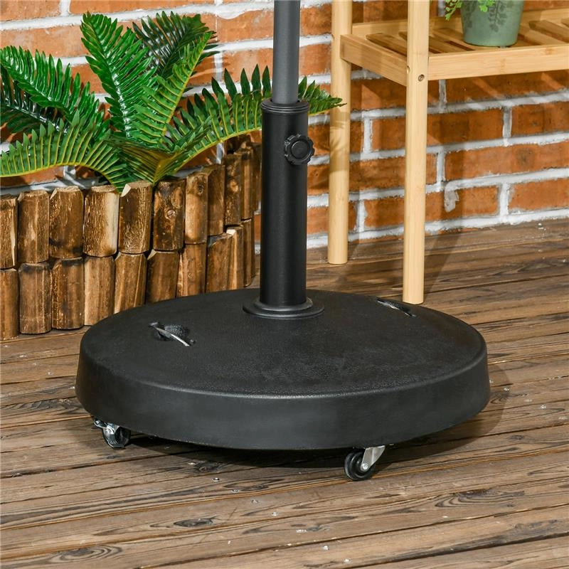 BASE PER OMBRELLONE DA 23.5KG CON 2 MANOVELLE E ROTELLE, IN RESINA E ACCIAIO, Ø53X41 CM, NERA